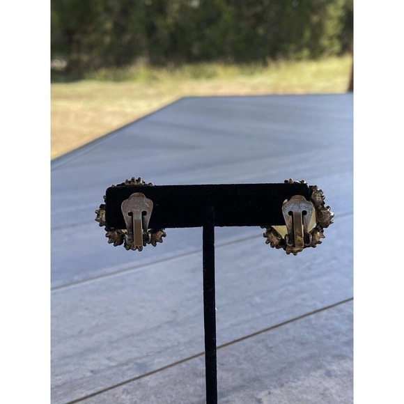 Vintage Clip Ons Clips Earrings Confetti Lucite Plastic Crystal Rhinestones - Picture 10 of 12